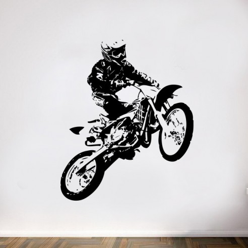 Sticker motocross et son pilote de profil pour mur par Décorécébo