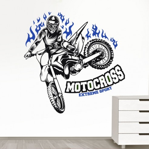 Sticker mural Moto cross bleu 