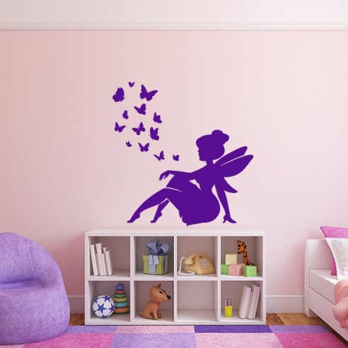 Stickers muraux Fée champignon fille chambre sticker mural Fleurs papillon  fleur fée
