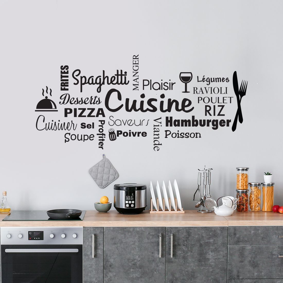 Sticker meuble de cuisine Miam et déco murale - Autococollant de cuisine