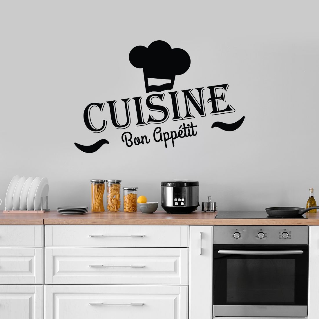 Cuisine Couverts Chef Bon Appétit Diy Stickers Muraux Cuisine Chambres  Muraux Affiche Vinyle Décoration Maison Stikers Décor Noir Decal59X43 Cm