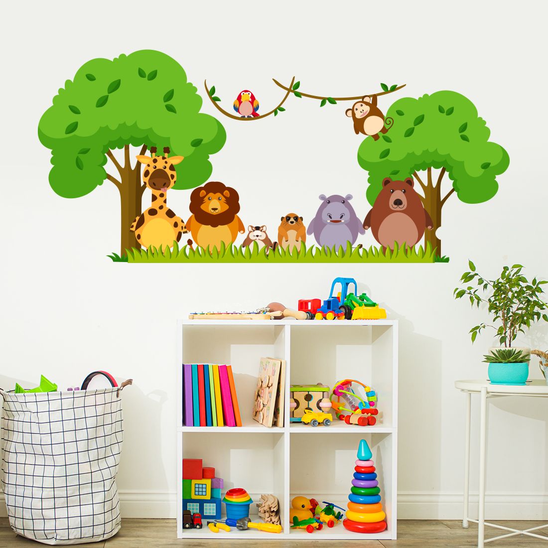Sticker Mural Chambre Enfant Animaux de la forêt et feuilles