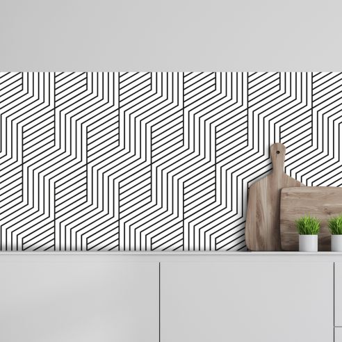 Crédence adhésive géométrique noir et blanc 50x200cm