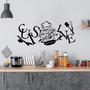 Sticker Décoration Murale Cuisine Ustensile Fouet , Format : 40x10 cm NOIR  CUIS011
